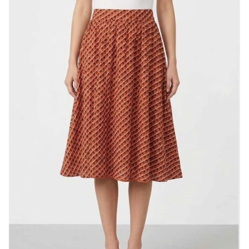 Comme Toi Womens Skirt Small Orange Geometric Print Fit Flare Retro Mod 70s Boho